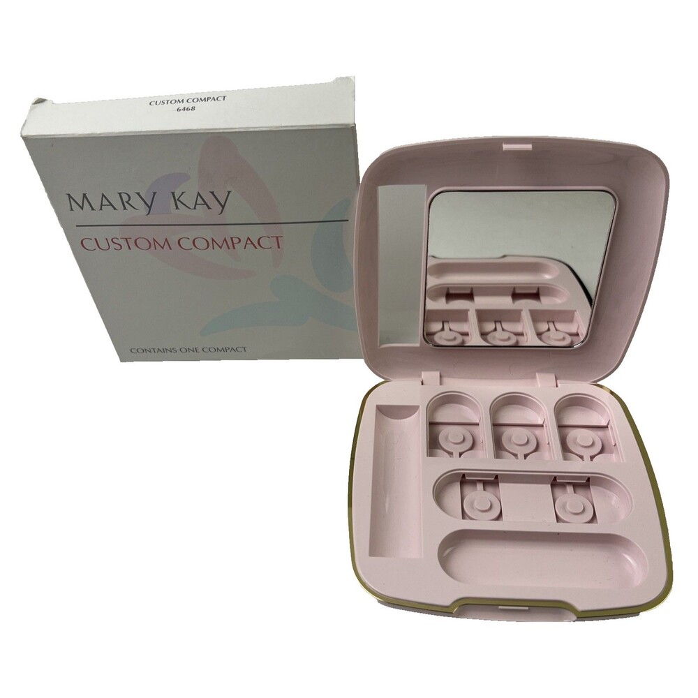 Mary Kay Custom Compact 6468 Pink Gold Trim 5x5 Powder Perfect W/Mirror